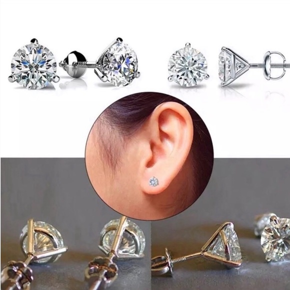 2ct Round Solitaire Screw Back Earrings - Picture 4 of 8